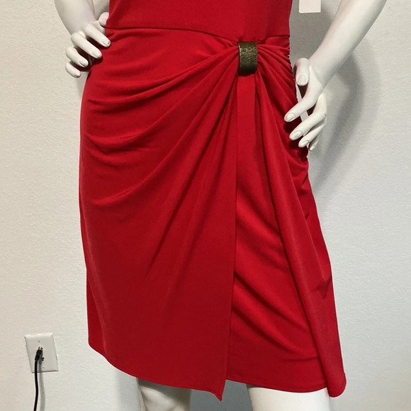 Laundry By Shelli Segal "NEW" Lava Red Ruched Drape Sleeveless Dress Size 6 - Picture 4 of 10